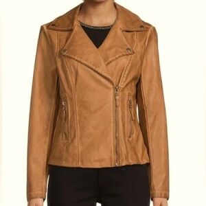 Max Studio Camel Leather Jacket- Plus Size